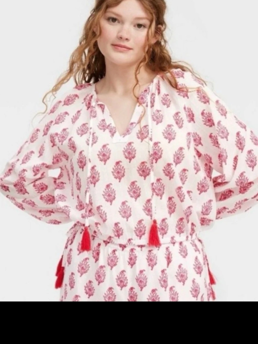 Roller Rabbit Women's Pink Floral Tunic Top with Tassels XS